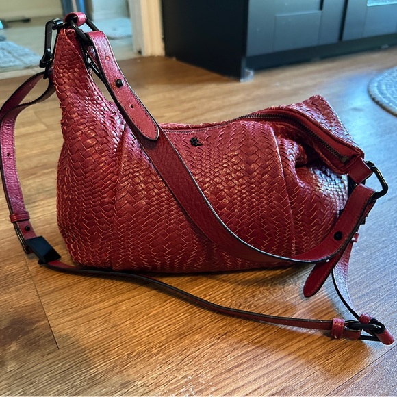 Elliott Lucca Genuine Leather Woven Handbag in Deep Red - Picture 2 of 6